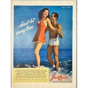 Jantzen "America's Swim Suit" Couple Wading in Ocean" Vintage Print Ad 1942